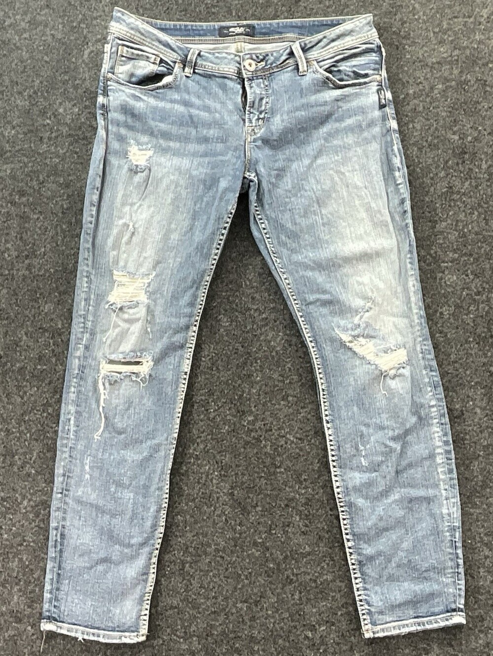 Silver Jeans Co Womens Distressed Ripped Jeans Light Wash Denim 29 Inseam